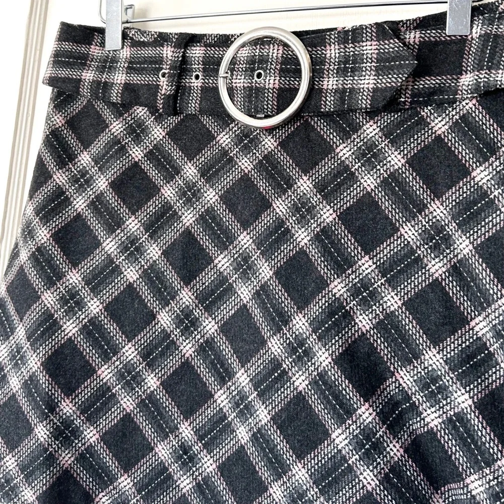 Vtg Y2K Exact Change Wool Belted Mini‎ Skirt Plaid 11 Grunge Bratz Preppy Twee